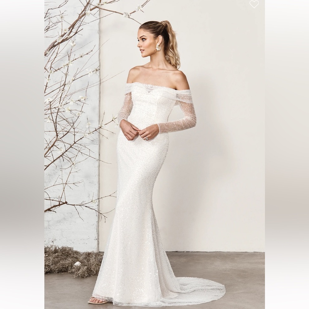 Sincerity Bridal Gown Off Shoulder - Size 14, BNWT Sand/Ivory/Latte